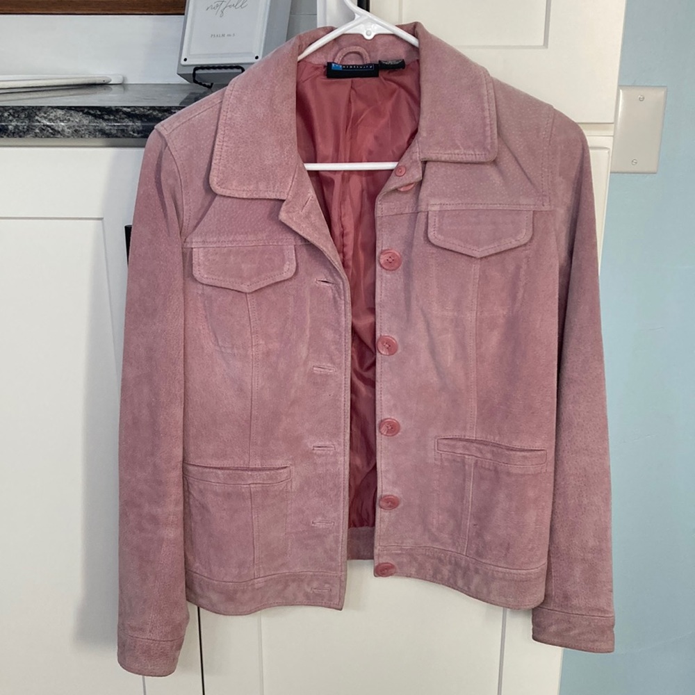 Light Pink Suede Jacket Small Front Button Closur… - image 1